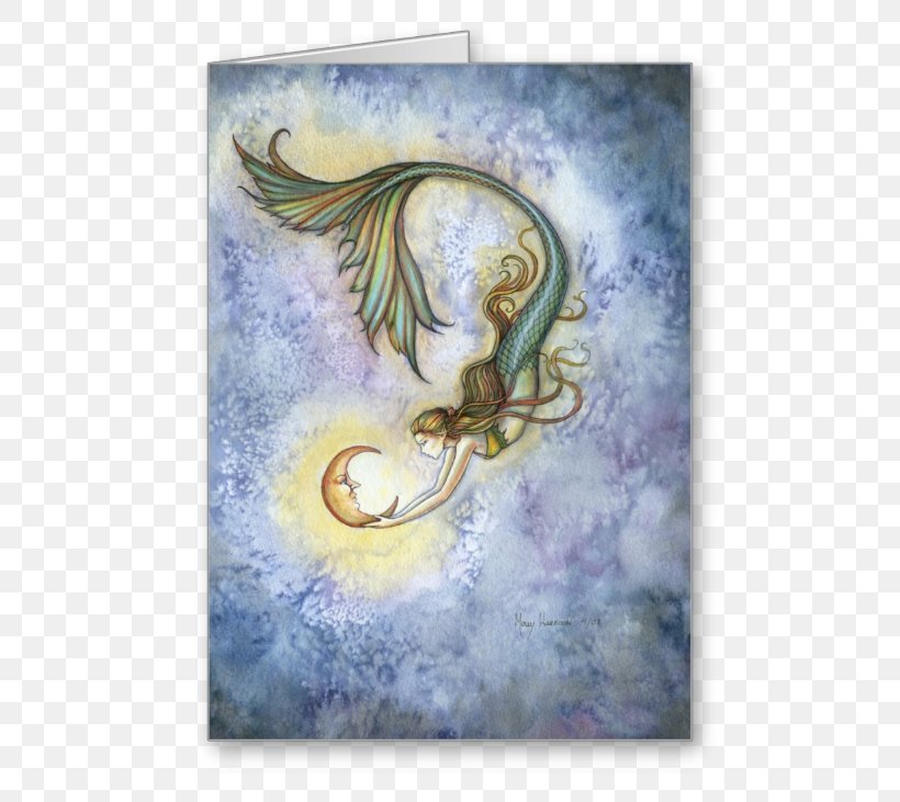 Deep Sea Moon: Mermaid Notebook Or Sketchbook By Molly Harrison Watercolor Painting Art, PNG, 731x731px, Watercolor Painting, Art, Artist, Drawing, Fairy Download Free