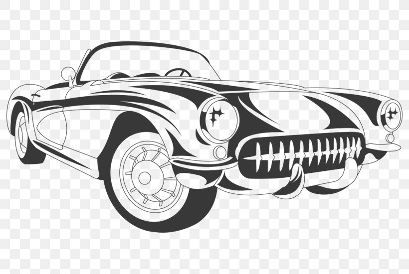 Vintage Car Wall Decal Classic Car, PNG, 800x550px, Car, Antique Car, Automotive Design, Black And White, Brand Download Free