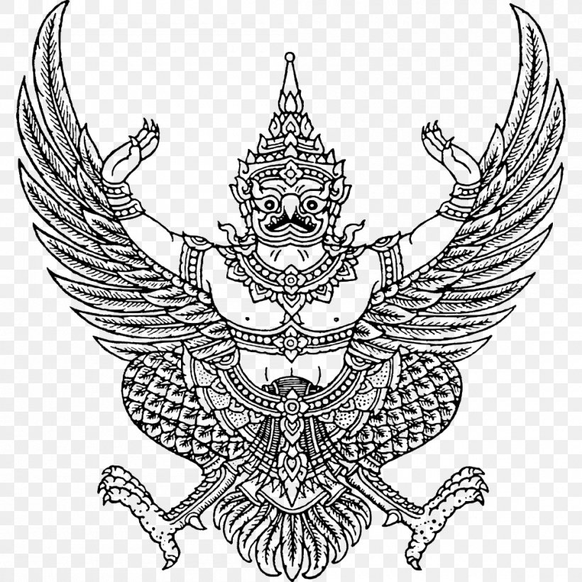 Emblem Of Thailand Garuda National Emblem Coat Of Arms, PNG, 1000x1000px, Thailand, Art, Artwork, Black And White, Buddha Images In Thailand Download Free