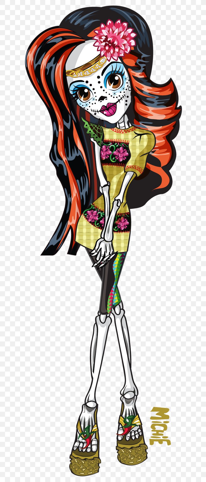 Monster High Frights, Camera, Action! Elissabat Skelita Calaveras Doll, PNG, 768x1920px, Watercolor, Cartoon, Flower, Frame, Heart Download Free