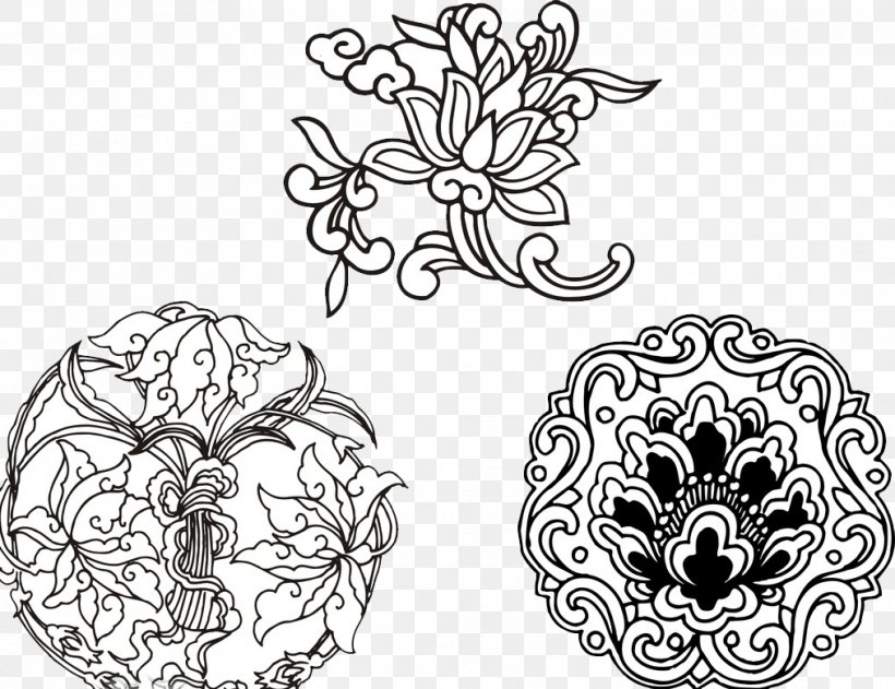 Circle Nelumbo Nucifera Motif, PNG, 1013x780px, Nelumbo Nucifera, Artwork, Black And White, Body Jewelry, Chinoiserie Download Free