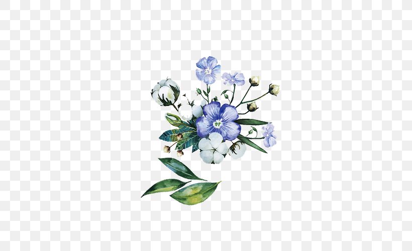 Hand-painted Blue Flowers, PNG, 500x500px, Watercolor Painting, Blue, Color, Cotton, Cut Flowers Download Free