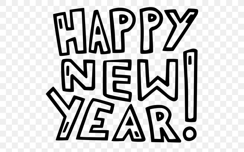New Year's Day Party New Year's Eve Drawing, PNG, 512x512px, New Year, Area, Black, Black And White, Brand Download Free