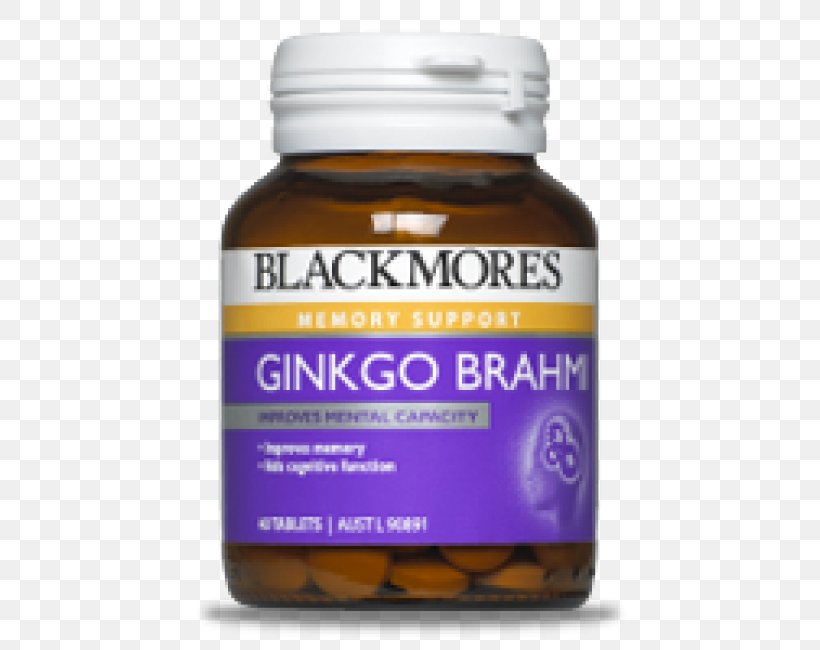 Dietary Supplement Blackmores Ginkgo Forte Tablets Blackmores Ginkgo Brahmi 40 Tablets Maidenhair Tree, PNG, 650x650px, Dietary Supplement, Blackmores, Brain, Capsule, Food Download Free