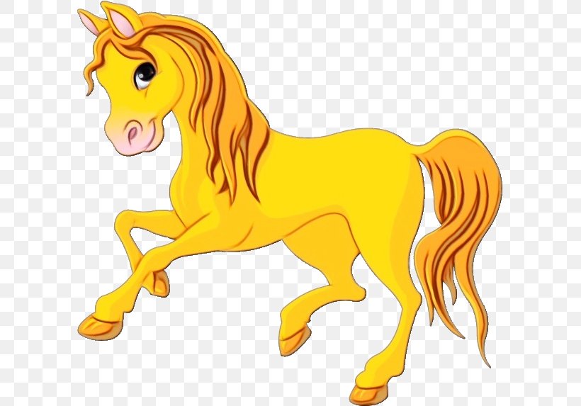 Animal Figure Horse Mane Cartoon Yellow, PNG, 601x573px, Watercolor, Animal Figure, Cartoon, Fictional Character, Horse Download Free