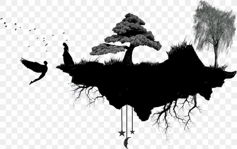 Floating Island Silhouette Clip Art, PNG, 2153x1351px, Floating Island, Bird, Black, Black And White, Drawing Download Free
