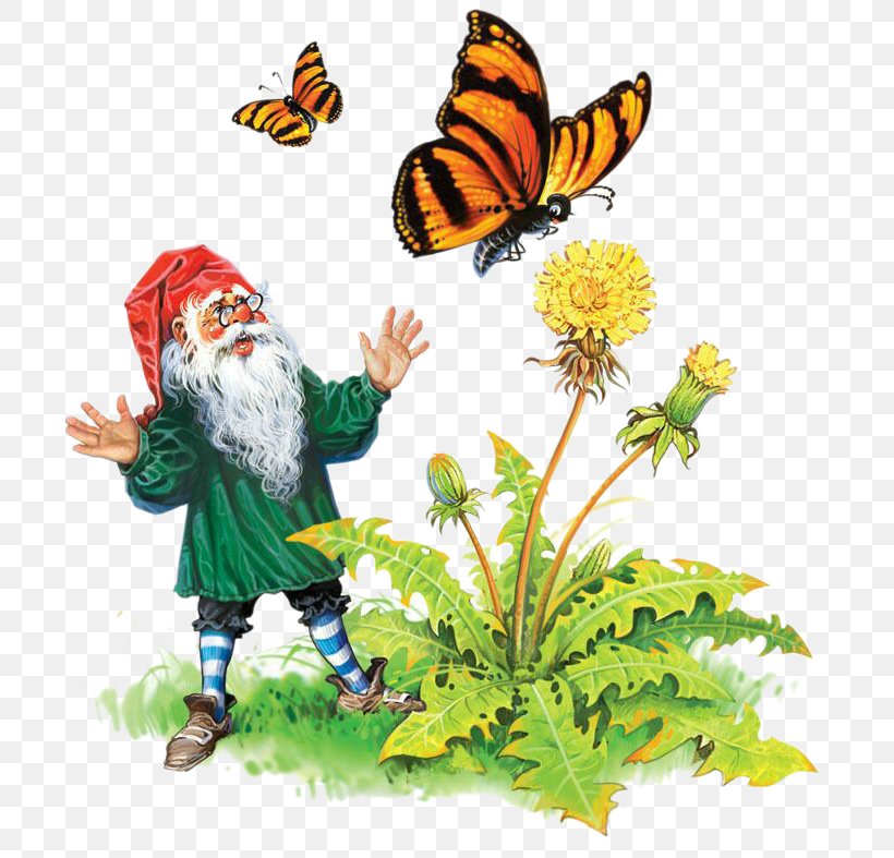 Dwarf Elf Gnome Illustration, PNG, 728x787px, Dwarf, Art, Brush Footed Butterfly, Butterfly, Decoupage Download Free