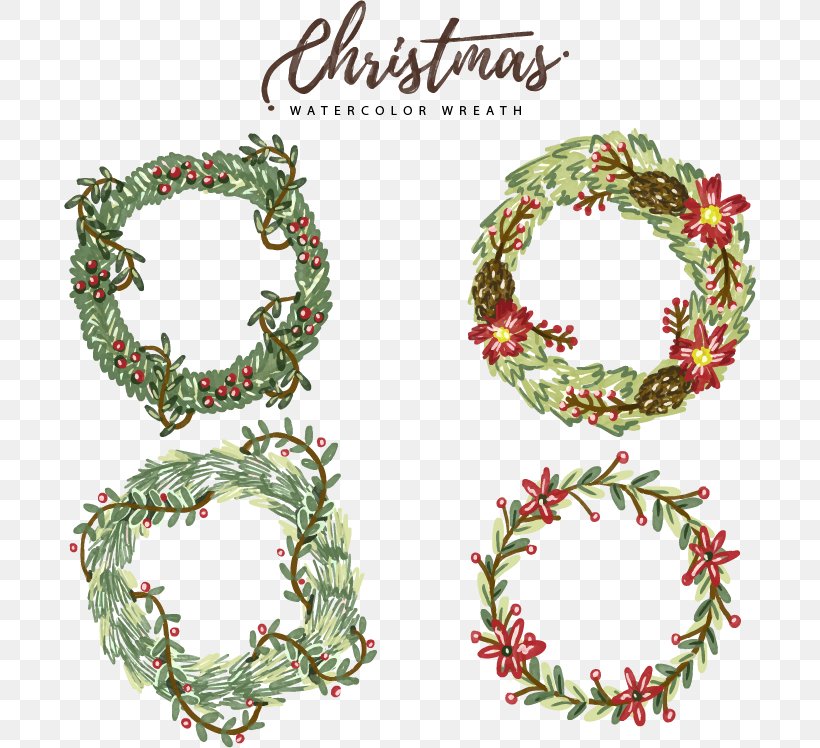 Hand-painted Watercolor Holiday Wreath, PNG, 692x748px, Wreath, Christmas, Christmas Decoration, Christmas Ornament, Decor Download Free