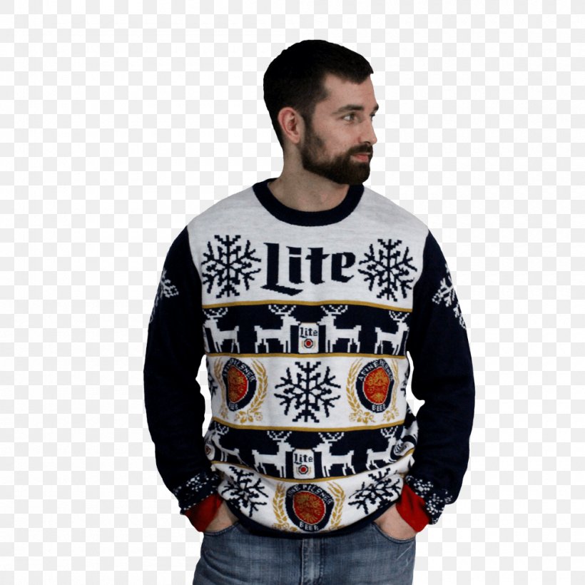 Hoodie Miller Lite Christmas Jumper T-shirt Sweater, PNG, 1000x1000px, Hoodie, Christmas, Christmas Jumper, Facial Hair, Gift Download Free