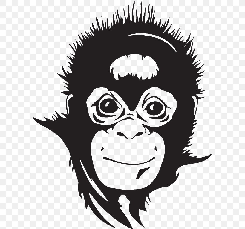 Orangutan Clip Art Monkey Decal Ape, PNG, 600x767px, Orangutan, Ape, Art, Black And White, Chimpanzee Download Free
