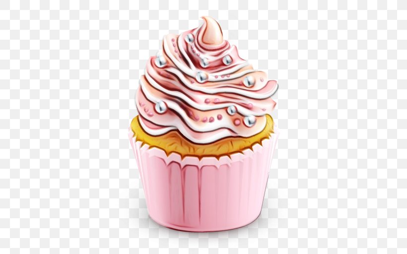 Cupcake Buttercream Pink Baking Cup Icing, PNG, 512x512px, Watercolor, Baked Goods, Baking Cup, Buttercream, Cake Download Free