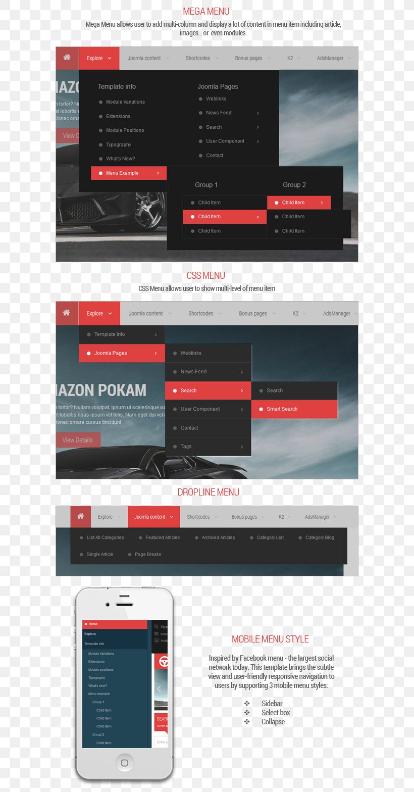 Responsive Web Design Menu Template Joomla Front-end Web Development, PNG, 616x1568px, Responsive Web Design, Advertising, Brand, Cascading Style Sheets, Cpanel Download Free
