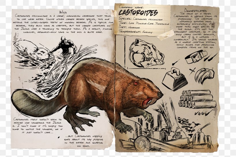 ARK: Survival Evolved Beaver Castoroides Mammal Dinosaur, PNG, 4000x2660px, Ark Survival Evolved, Arthropleura, Beaver, Carnivoran, Castoridae Download Free