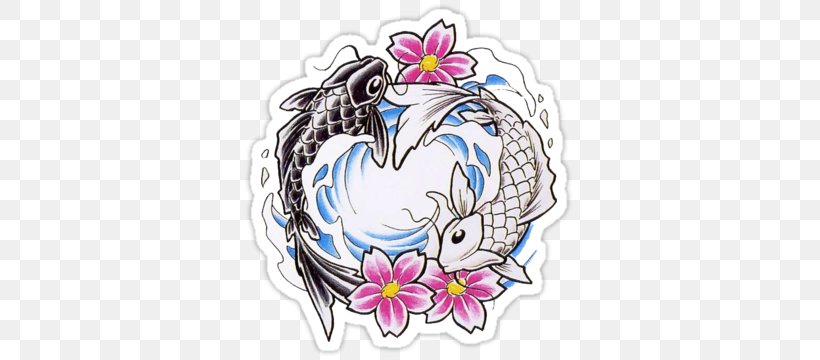 Koi Yin Yang Fish Paper Sticker, PNG, 375x360px, Koi, Asian Arowana, Carp, Cherry Blossom, Cut Flowers Download Free