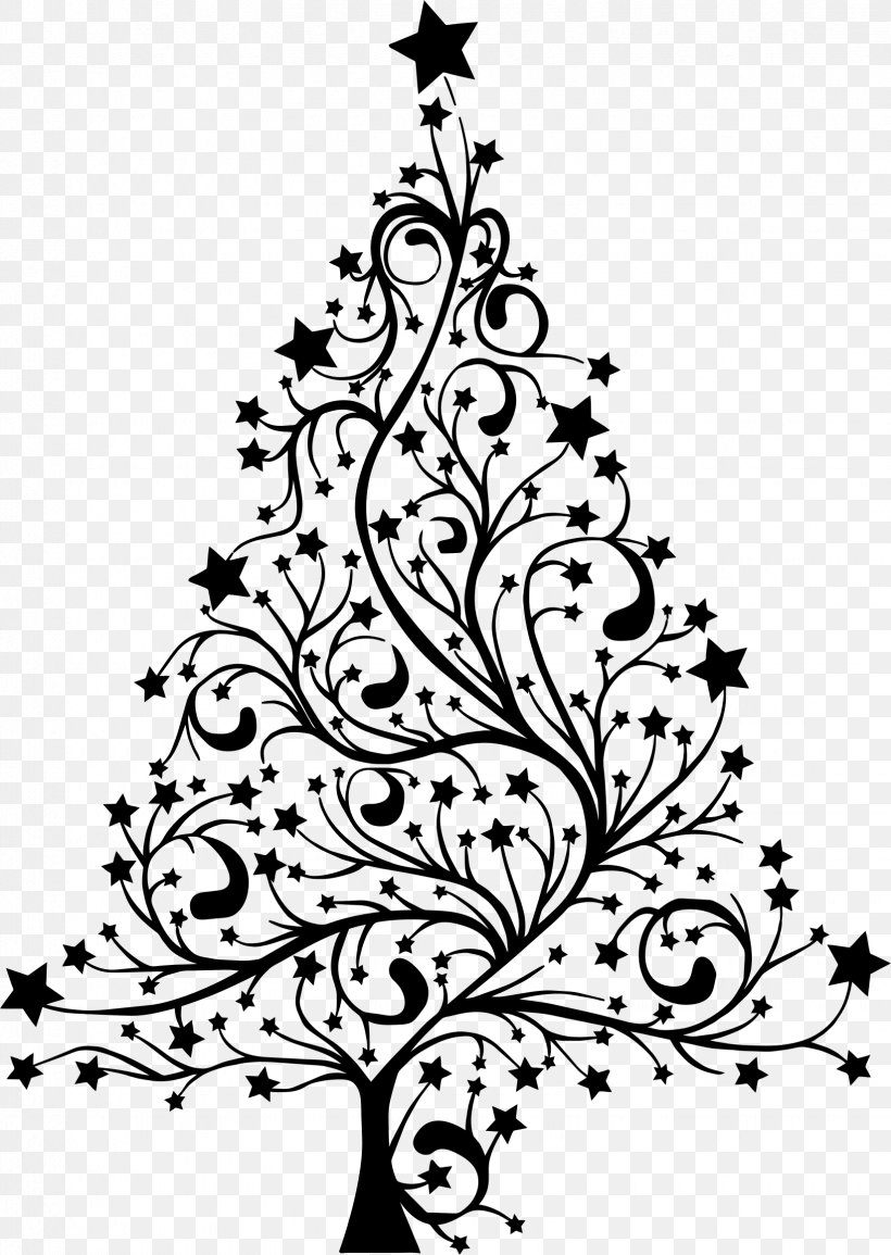 Christmas Tree Clip Art Christmas Day Santa Claus Fir, PNG, 1645x2319px, Christmas Tree, Art, Blackandwhite, Botany, Branch Download Free