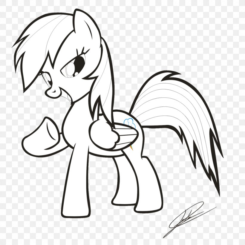 Pony Rainbow Dash Line Art Sketch Black And White, PNG, 1024x1024px, Watercolor, Cartoon, Flower, Frame, Heart Download Free