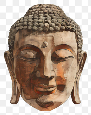 Buddhist - Aesthetic Buddha Head Sculpture In Bronze Design PNG