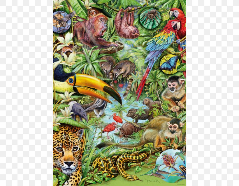 Jigsaw Puzzles Flora Rainforest Fauna, PNG, 640x640px, Jigsaw Puzzles, Art, Big Cats, Carnivoran, Cat Like Mammal Download Free