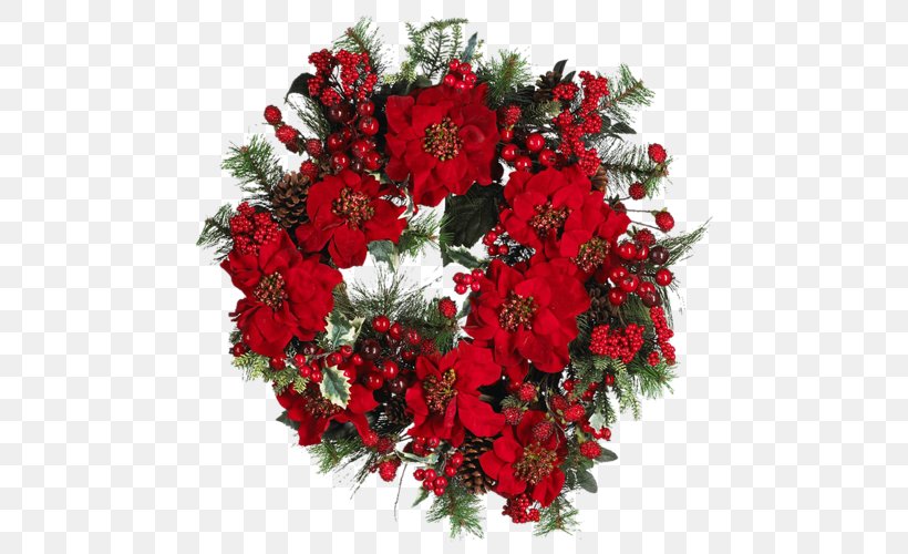 Wreath Poinsettia Artificial Flower Christmas, PNG, 500x500px, Wreath, Annual Plant, Artificial Flower, Christmas, Christmas Decoration Download Free