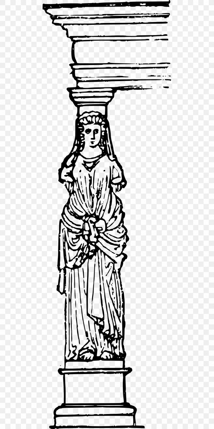 Caryatid Drawing Sculpture Clip Art, PNG, 960x1920px, Caryatid, Abacus, Architecture, Area, Art Download Free