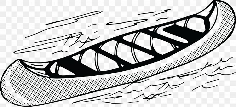 Clip Art Canoe Openclipart, PNG, 4000x1818px, Canoe, Artwork, Automotive Design, Bicycle Part, Black And White Download Free