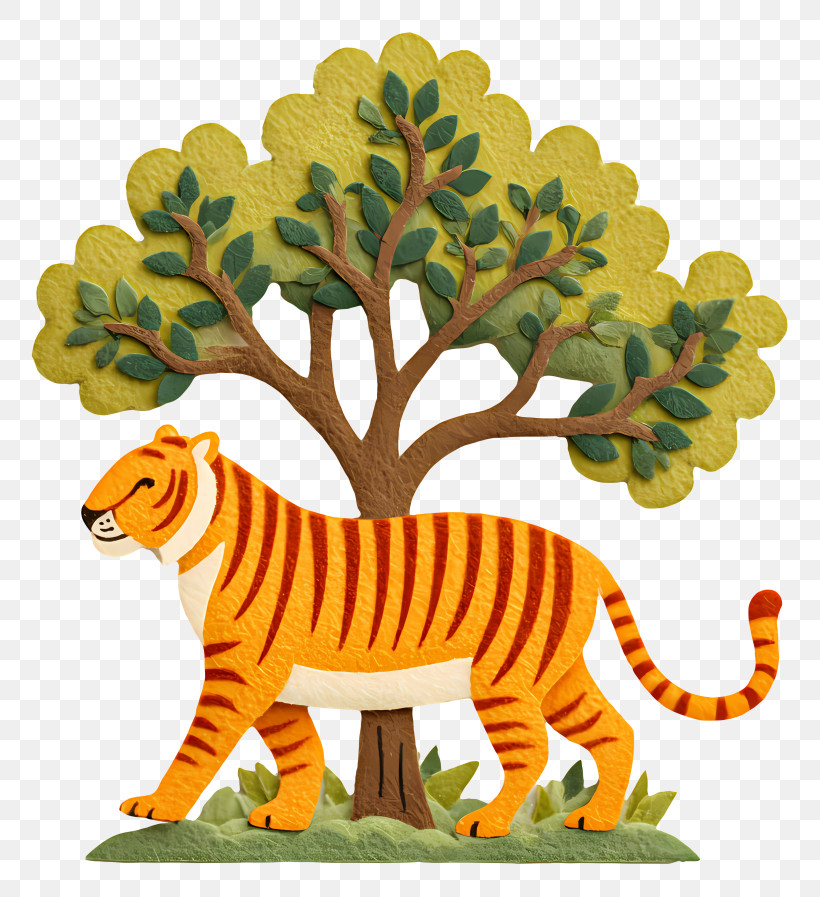Tiger At Zoo - Tiger Walking By A Tree PNG