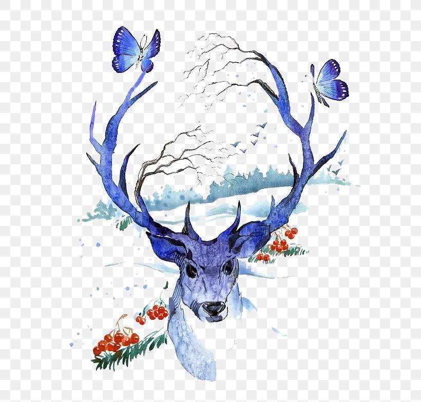 Creative Watercolor Deer Watercolor Painting Illustration, PNG, 658x783px, Creative Watercolor, Antler, Art, Branch, Deer Download Free
