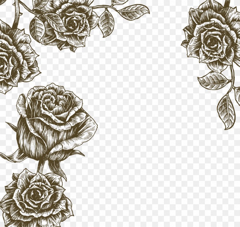 Flower Rose Illustration, PNG, 953x905px, Flower, Abstract Art, Art, Black And White, Decorative Arts Download Free