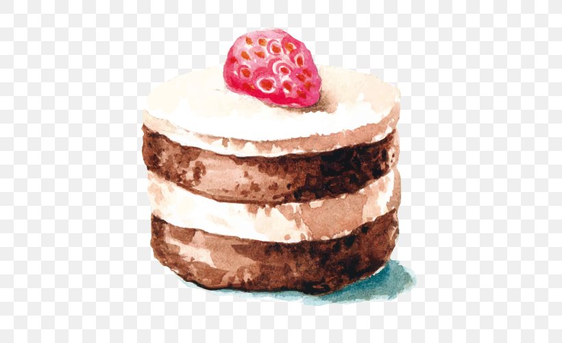 Watercolor Painting Strawberry Cake Drawing Illustration, PNG, 500x500px, Birthday Cake, Baked Goods, Buttercream, Cake, Chocolate Download Free