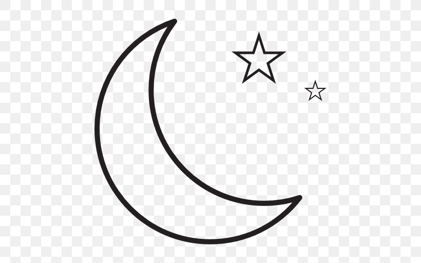 Star And Crescent Moon Drawing, PNG, 512x512px, Crescent, Area, Black