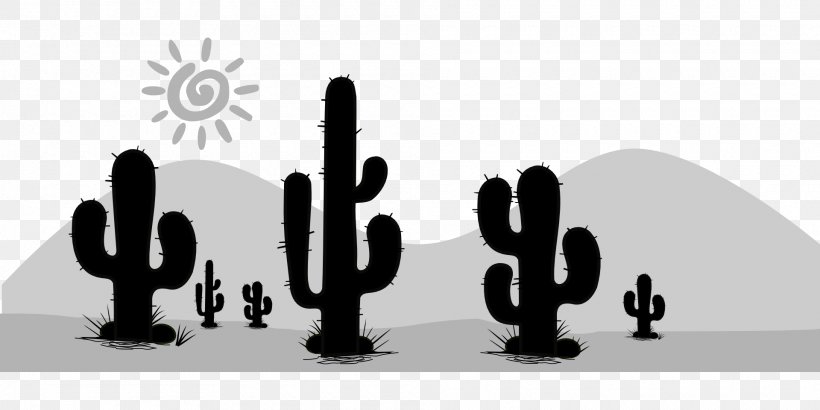 Cactaceae Silhouette Desert Clip Art, PNG, 1920x960px, Cactaceae, Black And White, Brand, Desert, Flowering Plant Download Free