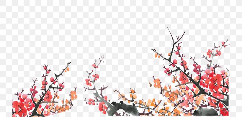 Plum Blossom Ink Wash Painting Download, PNG, 736x397px, Plum Blossom, Blossom, Branch, Cherry Blossom, Chimonanthus Praecox Download Free