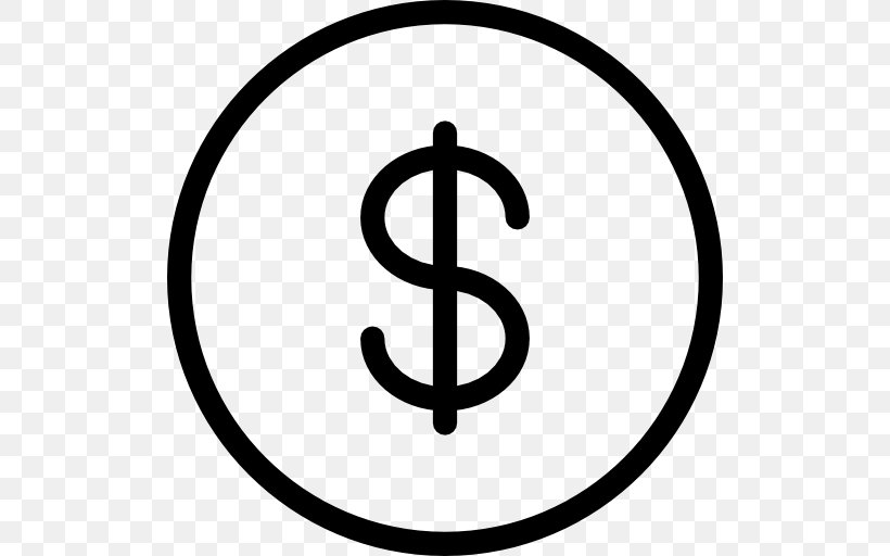 Dollar Sign United States Dollar, PNG, 512x512px, Dollar Sign, Area, Black And White, Brand, Coin Download Free