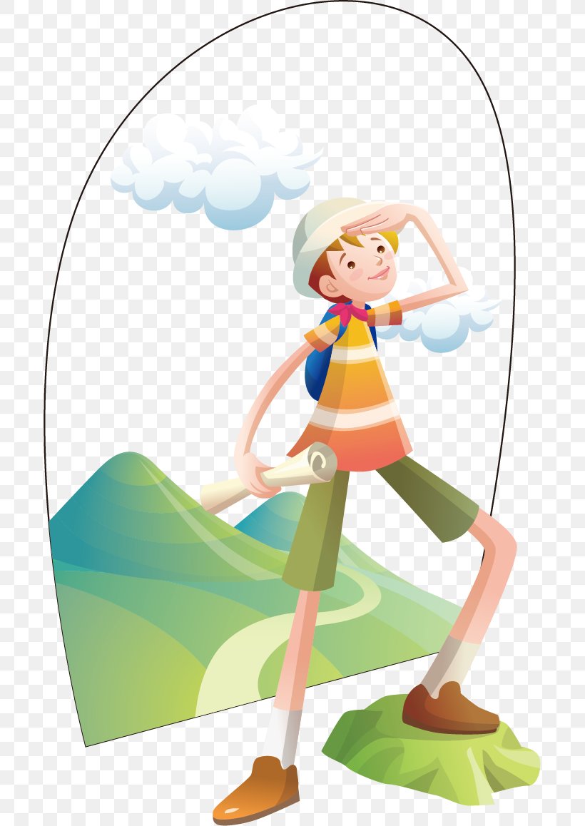 Mountaineering Cartoon Illustration, PNG, 697x1158px, Watercolor, Cartoon, Flower, Frame, Heart Download Free