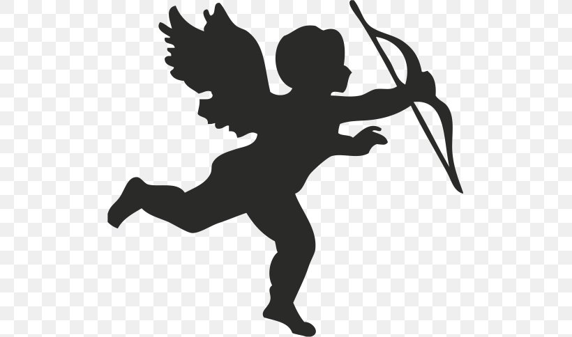 Cupid Silhouette Clip Art, PNG, 511x484px, Cupid, Angel, Arm, Black And White, Bow And Arrow Download Free