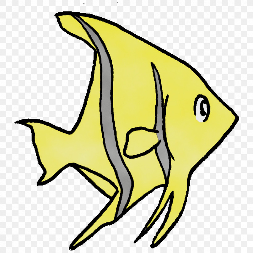 Yellow Cartoon Fish Animal Figurine Line, PNG, 1200x1200px, Watercolor, Animal Figurine, Beak, Biology, Cartoon Download Free