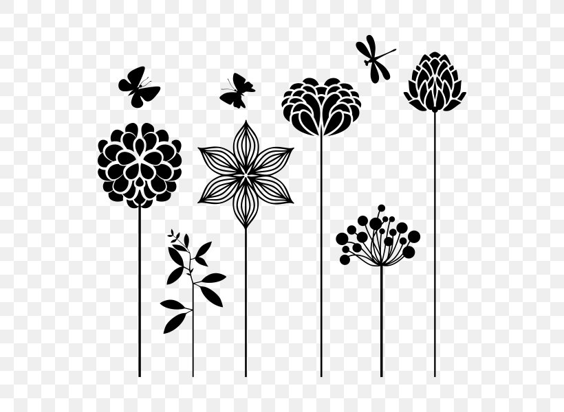 Drawing Decorative Arts Painting Flower Vinyl Group, PNG, 600x600px, Drawing, Art, Black And White, Branch, Decal Download Free