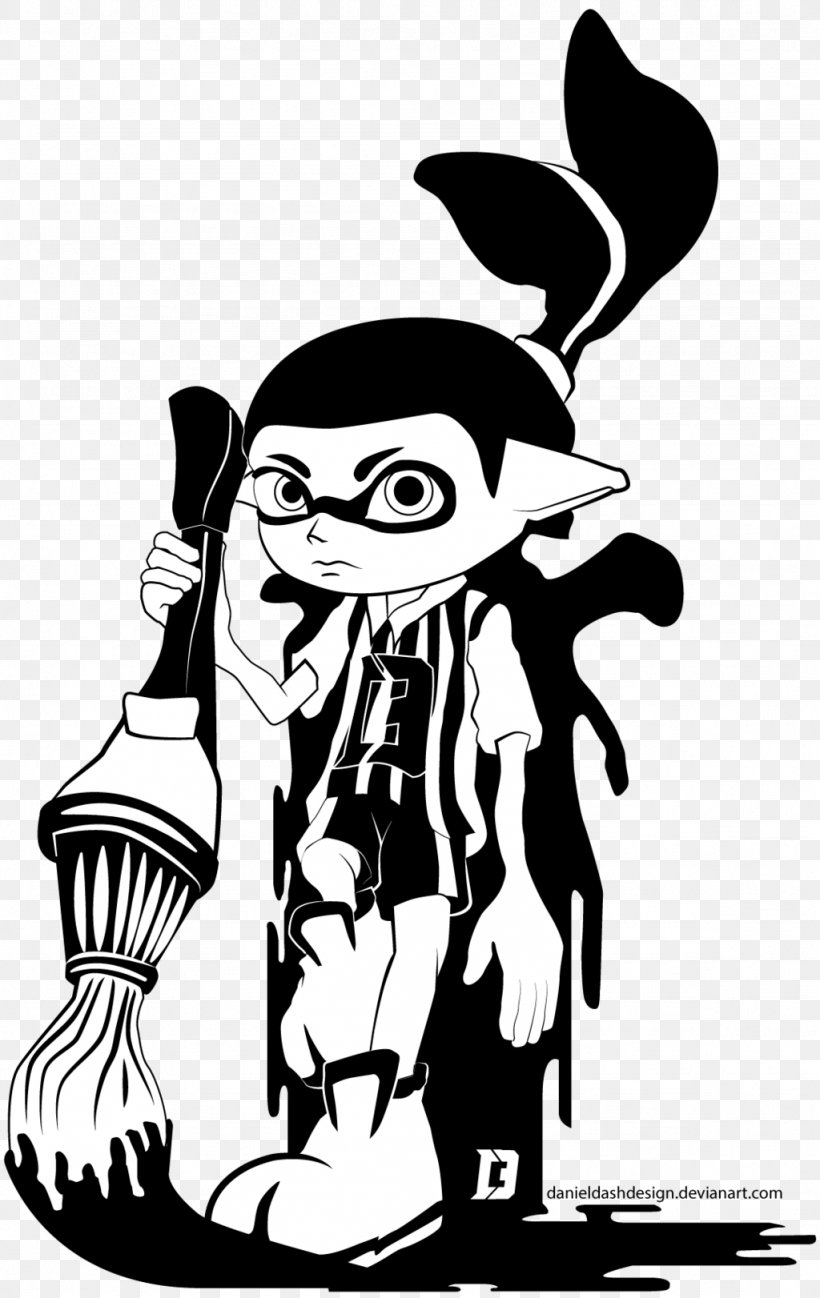 Splatoon Black And White Drawing Art, PNG, 1024x1622px, Splatoon, Art, Black And White, Brush, Cartoon Download Free
