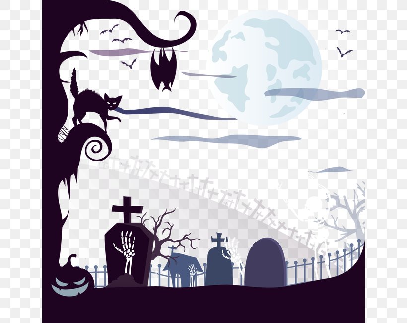 Halloween Cemetery Euclidean Vector Illustration, PNG, 650x650px, Halloween, Art, Brand, Cartoon, Cemetery Download Free