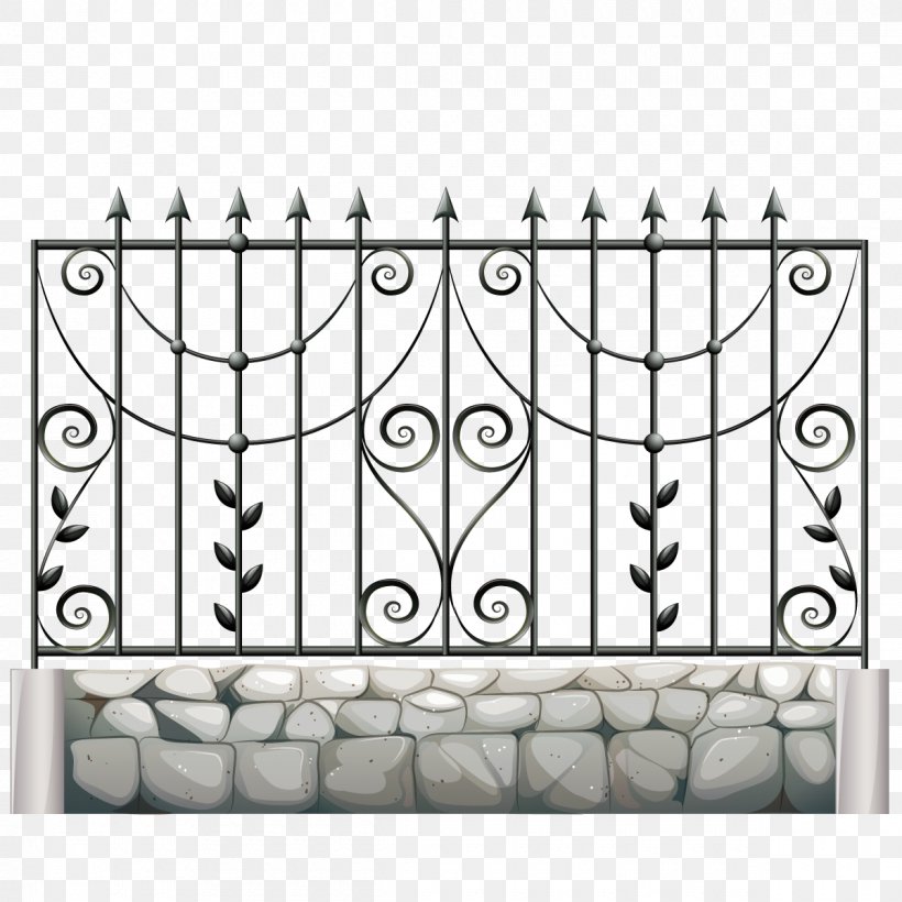 Fence Gate Metal Wrought Iron Illustration, PNG, 1200x1200px, Fence, Area, Black And White, Gate, Guard Rail Download Free