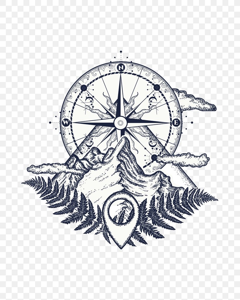 Tattoo Artist Compass Mountain, PNG, 725x1024px, Tattoo, Art, Artwork, Black And White, Climbing Download Free