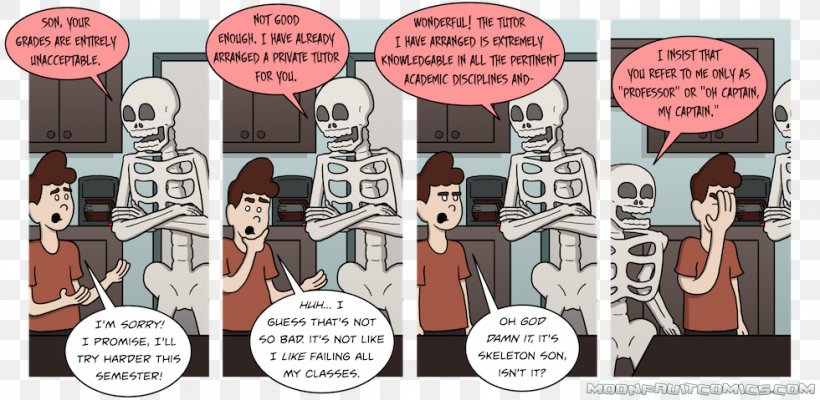 Comics Tutor Private School Skeleton Dad Cartoon, PNG, 980x479px, Comics, Cartoon, Character, Father, Fiction Download Free