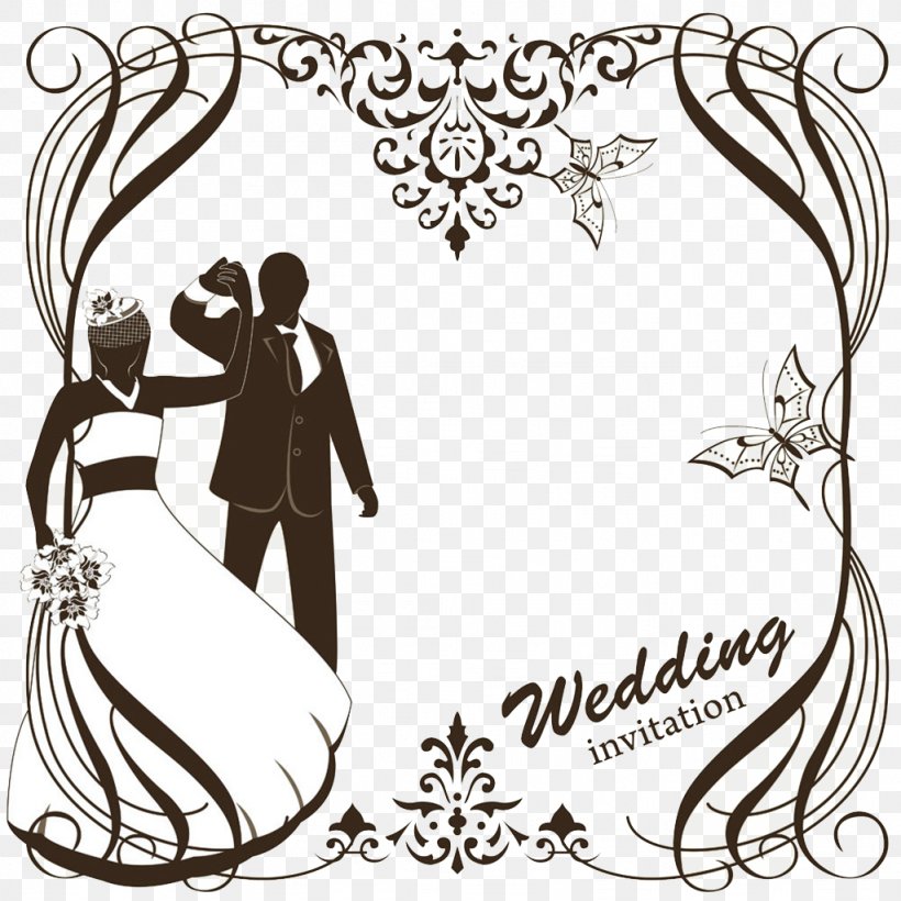 Wedding Invitation Clip Art, PNG, 1024x1024px, Wedding Invitation, Art, Artwork, Black And White, Brand Download Free