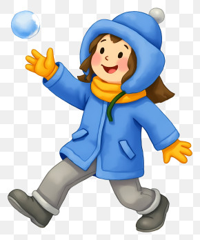 Girl Playing Snowball Fight - Girl In Winter Clothes Playing With Bubble PNG
