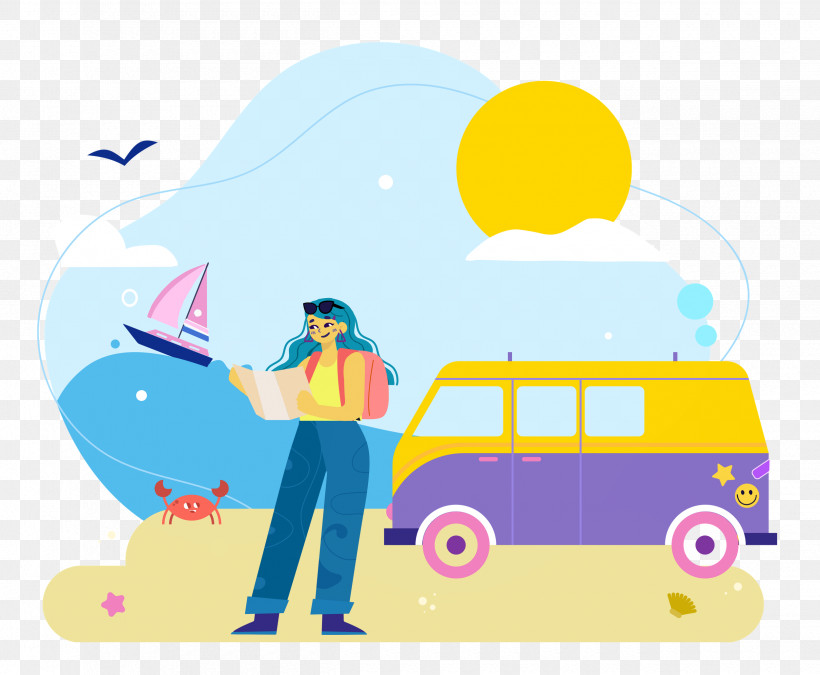 Seashore Day Vacation Travel, PNG, 2500x2059px, Vacation, Cartoon, Drawing, Happiness, Painting Download Free