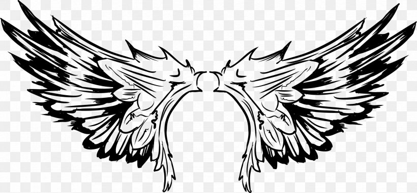 Vector Tattoo Bird Wings Of The Pro, PNG, 2456x1142px, Bird, Angel Wing, Beak, Bird Of Prey, Black And White Download Free