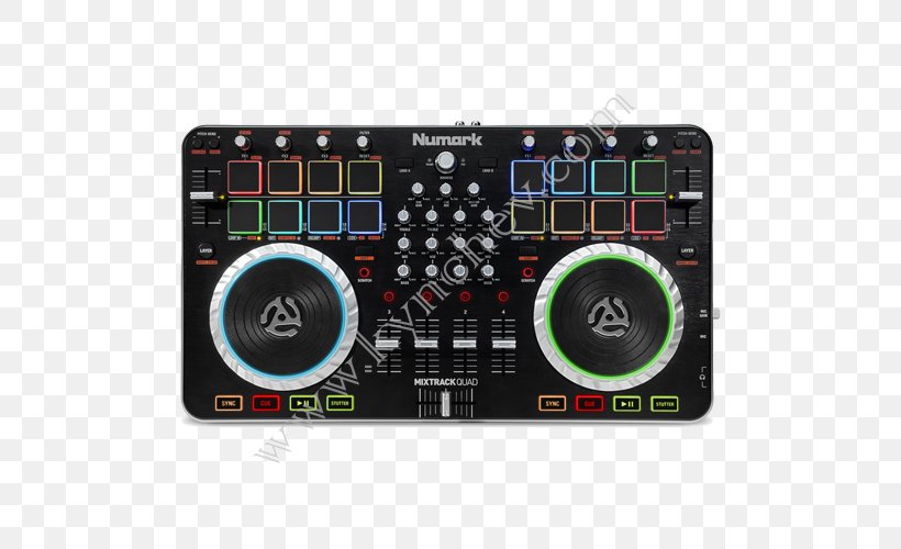 Numark Mixtrack Quad DJ Controller Numark Mixtrack Pro III Numark Industries Audio Mixers, PNG, 500x500px, Dj Controller, Audio Equipment, Audio Mixers, Disc Jockey, Electronic Device Download Free