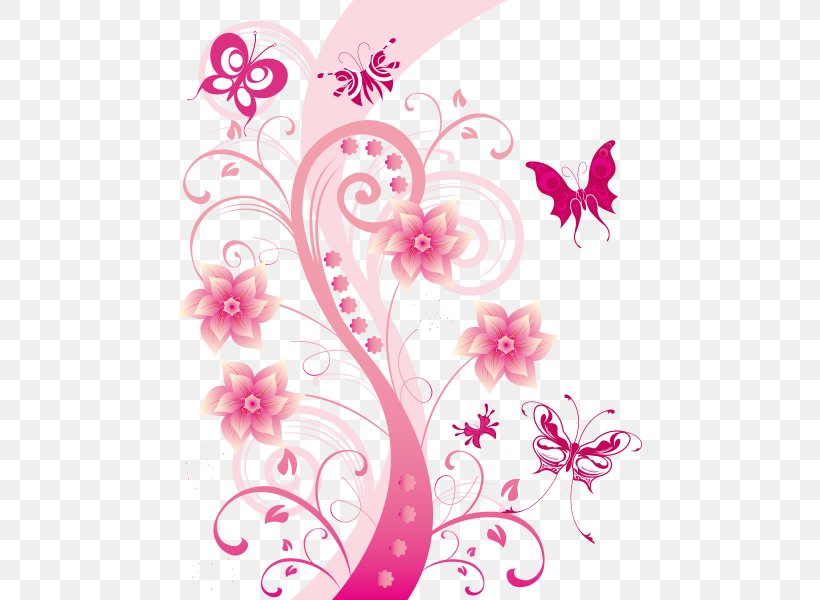Pink Flower Illustration, PNG, 600x600px, Pink, Body Jewelry, Branch, Butterfly, Color Download Free
