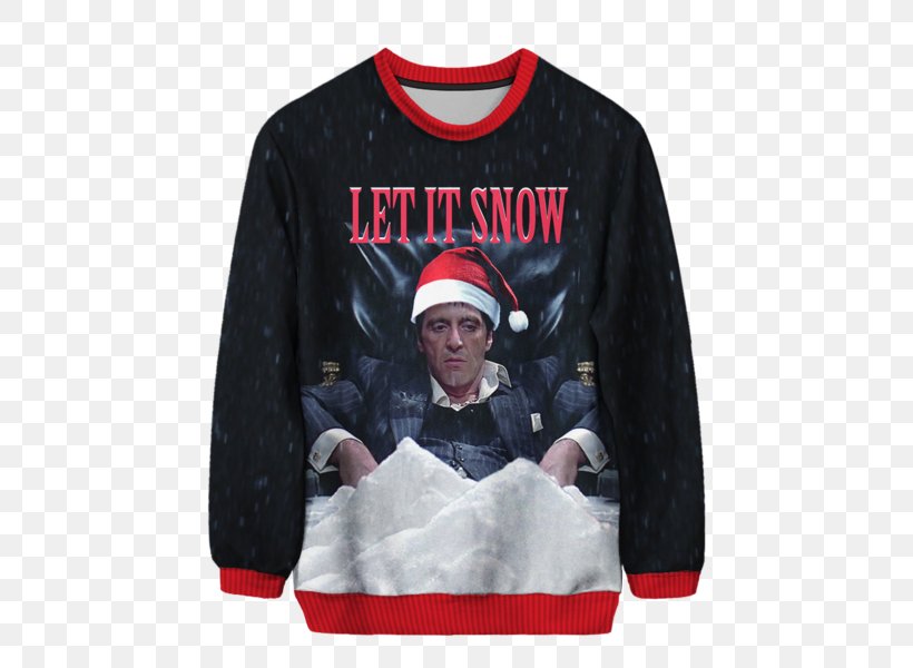 T-shirt Tony Montana Christmas Jumper Sweater Sleeve, PNG, 600x600px, Tshirt, Bluza, Boot, Brand, Christmas Download Free