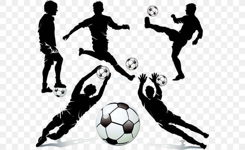 Football Player Silhouette Dribbling, PNG, 580x501px, Football Player, Ball, Black And White, Dribbling, Football Download Free